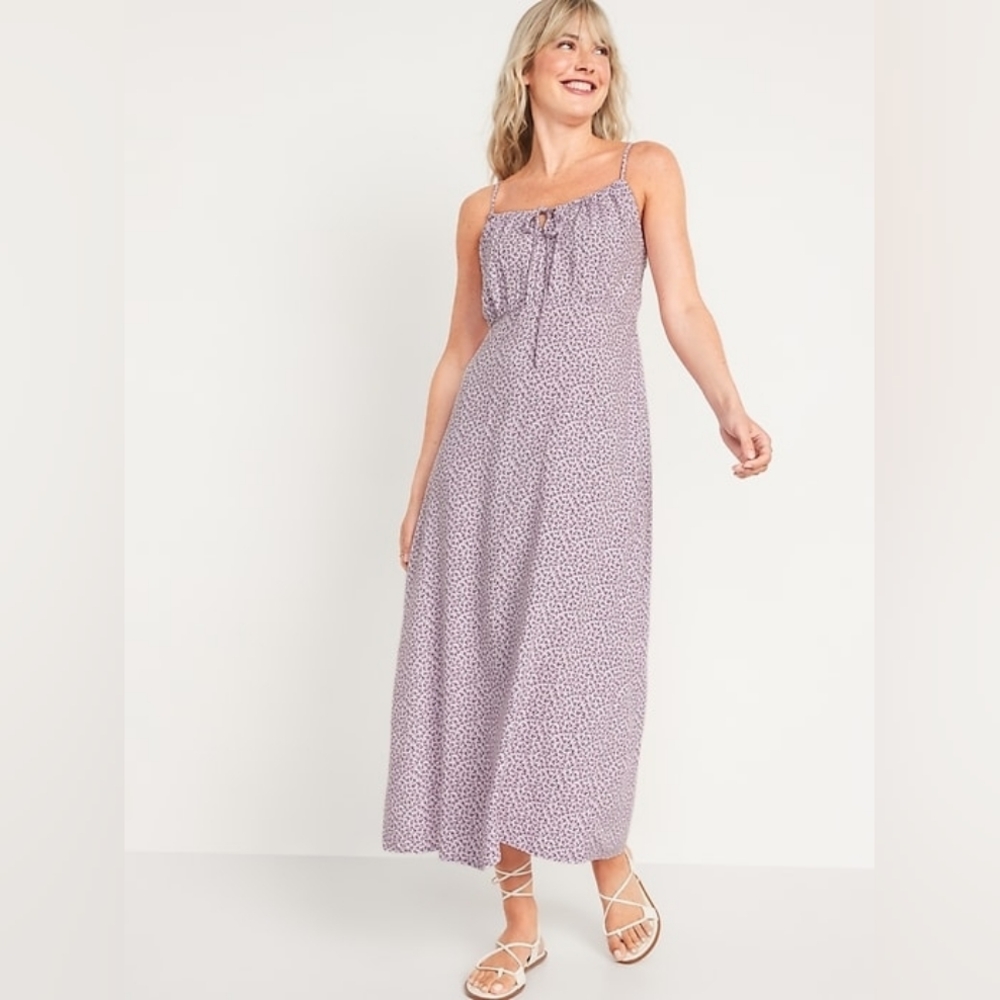 Old Navy Floral Cami Maxi Dress Purple Ditsy Print Side Slit Size Small